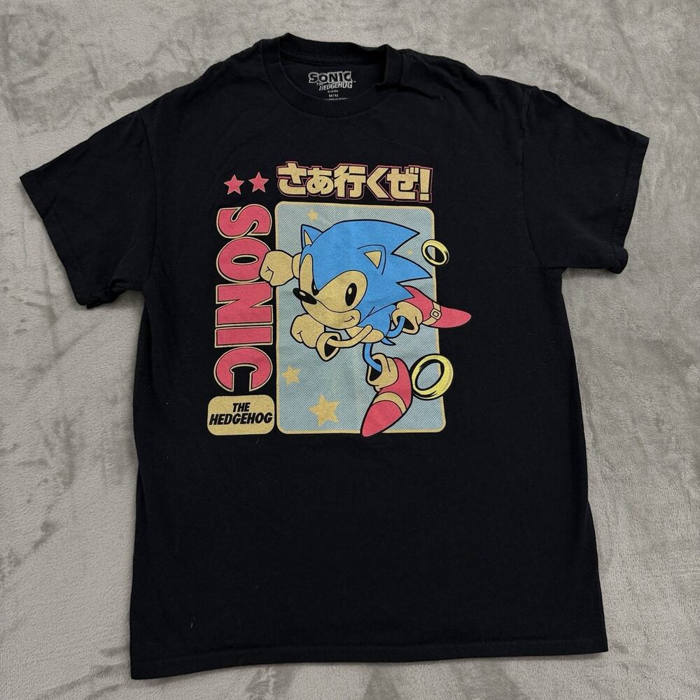 Sega Sonic The Hedgehog Mens Black Japanese Graphic Tee T-Shirt Size Medium M